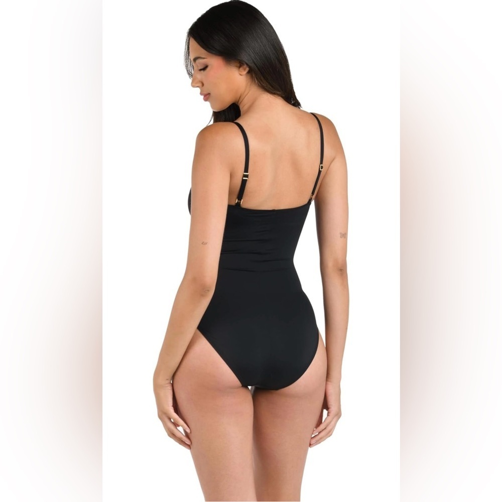 La Blanca Women's One Piece Swimsuit Island Goddess Shirred Side Black Size 12 - Picture 3 of 8